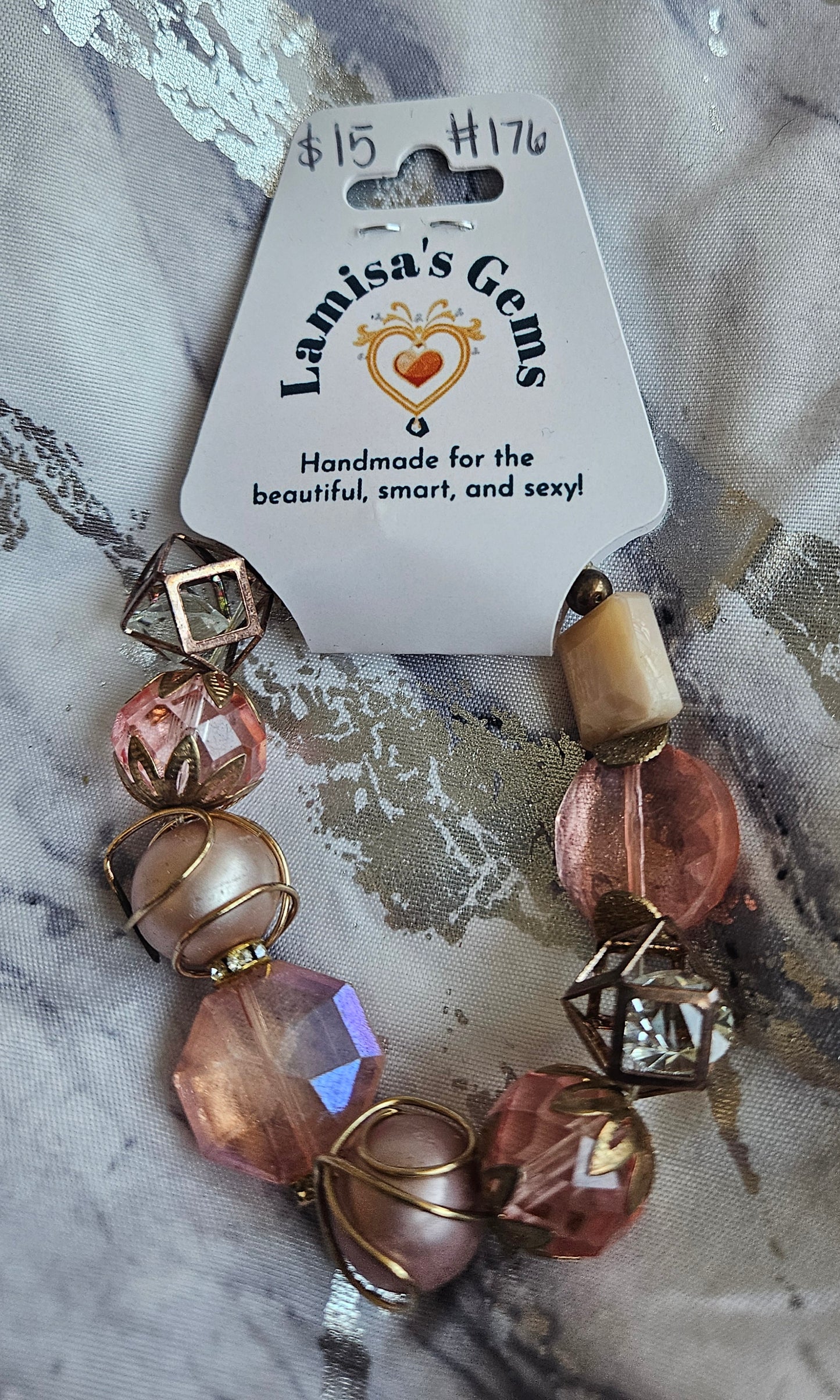 Peach Crystal & Pearl Bracelet