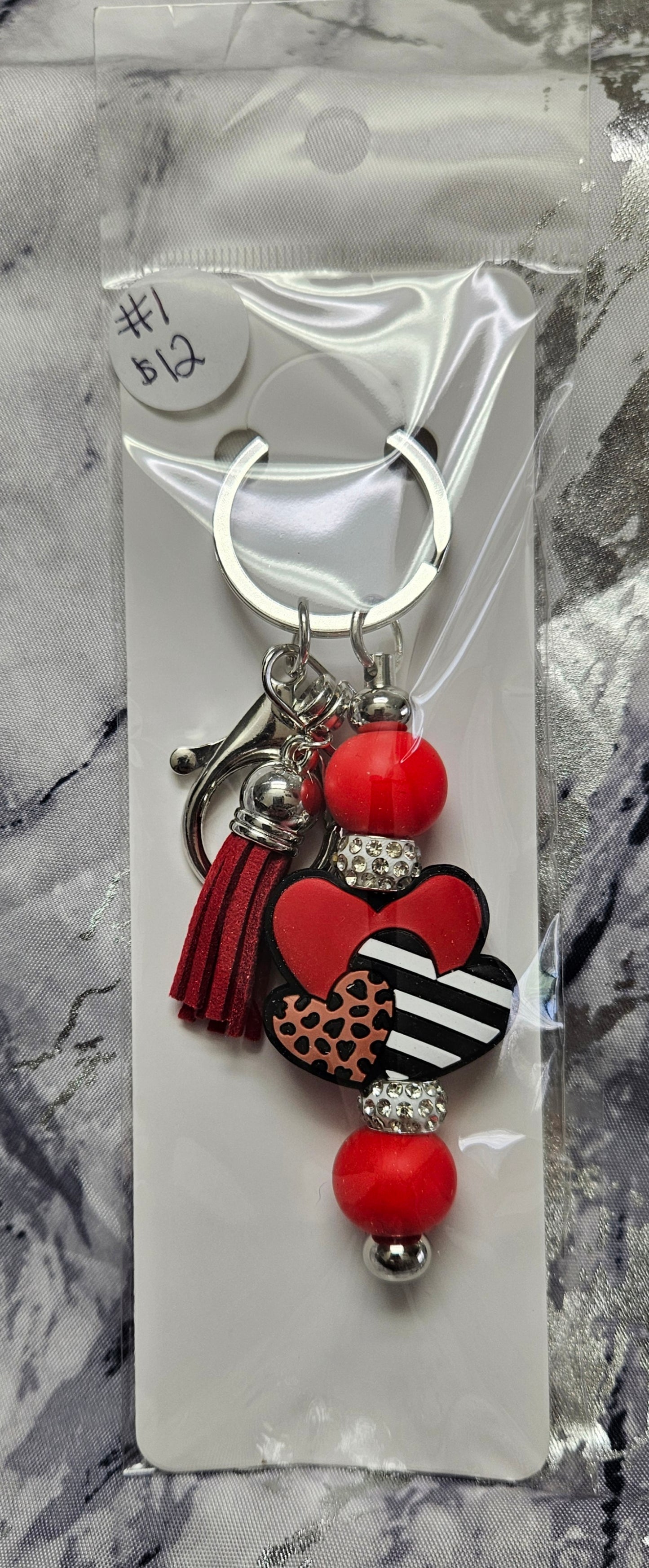 Cheetah Stripped And Red Heart Keychain