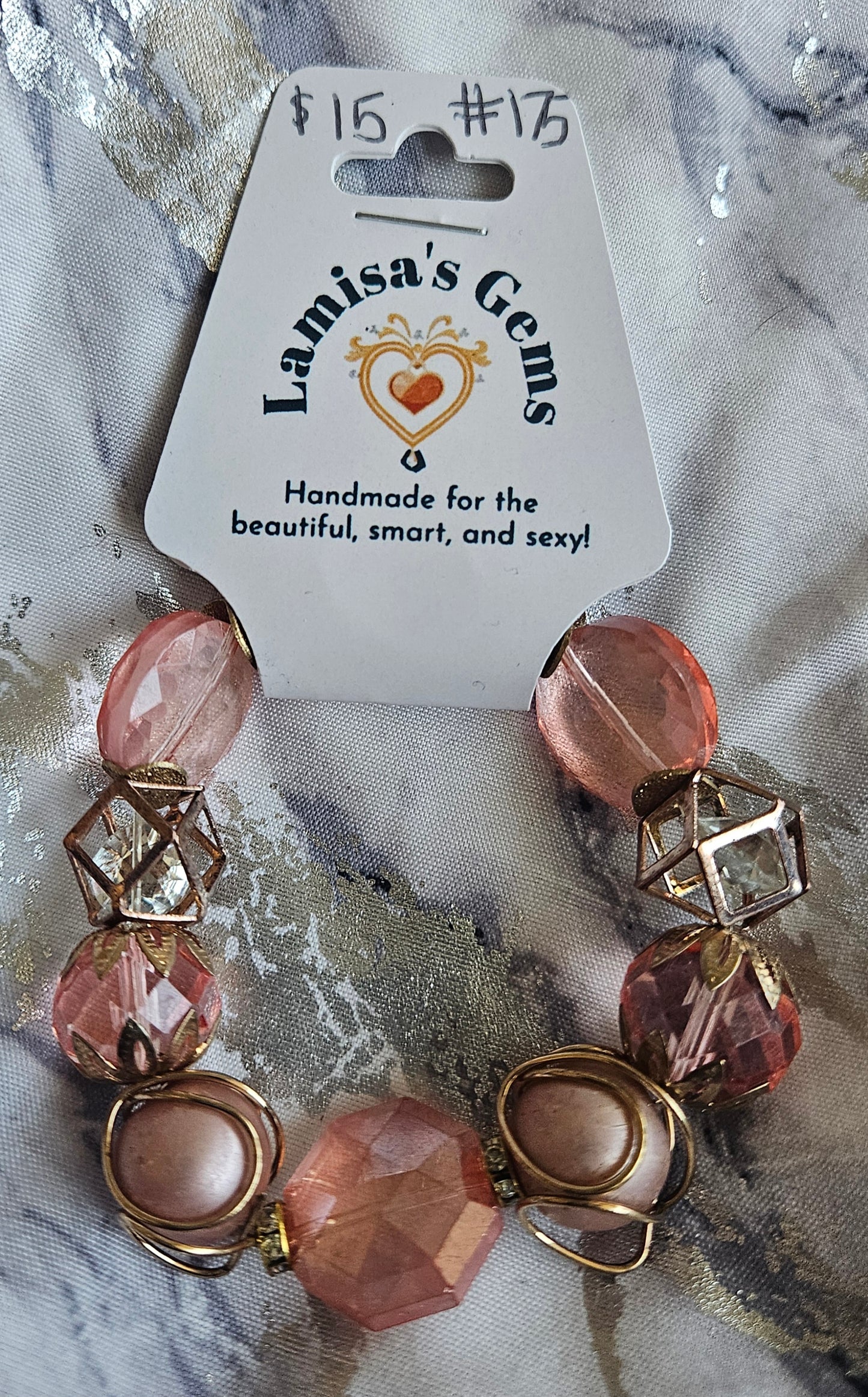 Peach Crystal & Pearl Bracelet