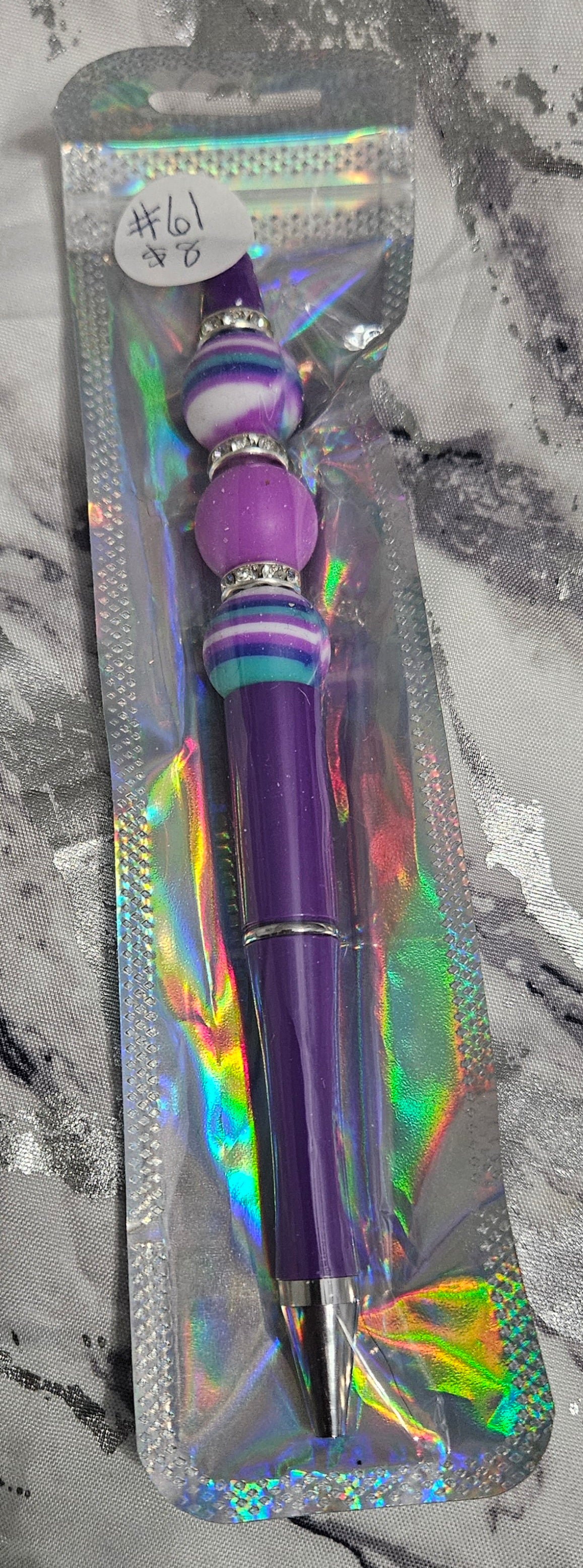 Purple Stripped Rhinestone Pen