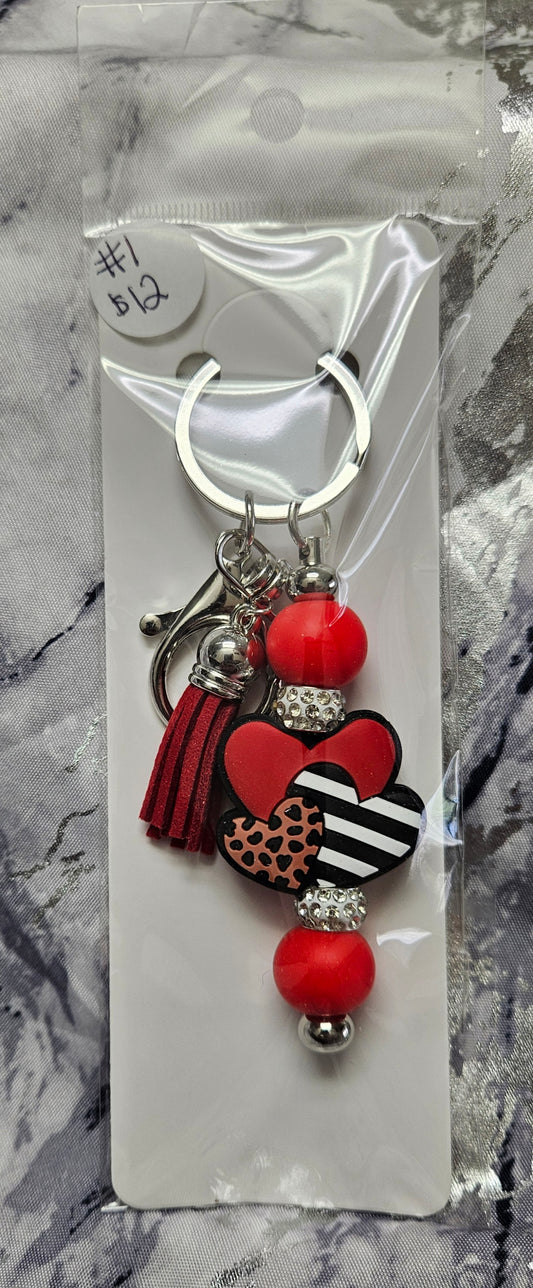 Cheetah Stripped And Red Heart Keychain