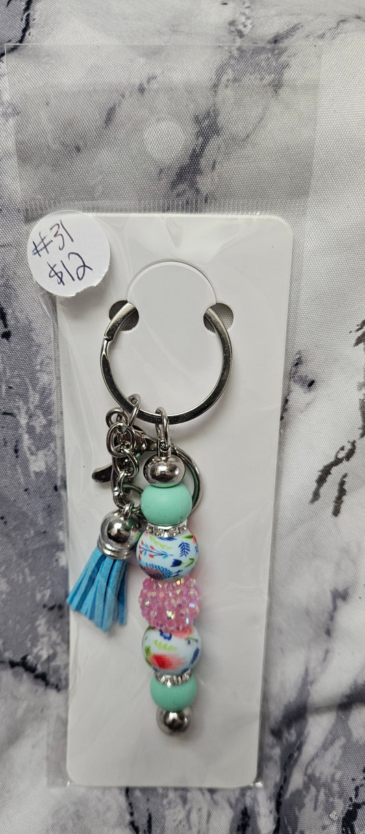 Flower & Pink Rhinestone Keychain