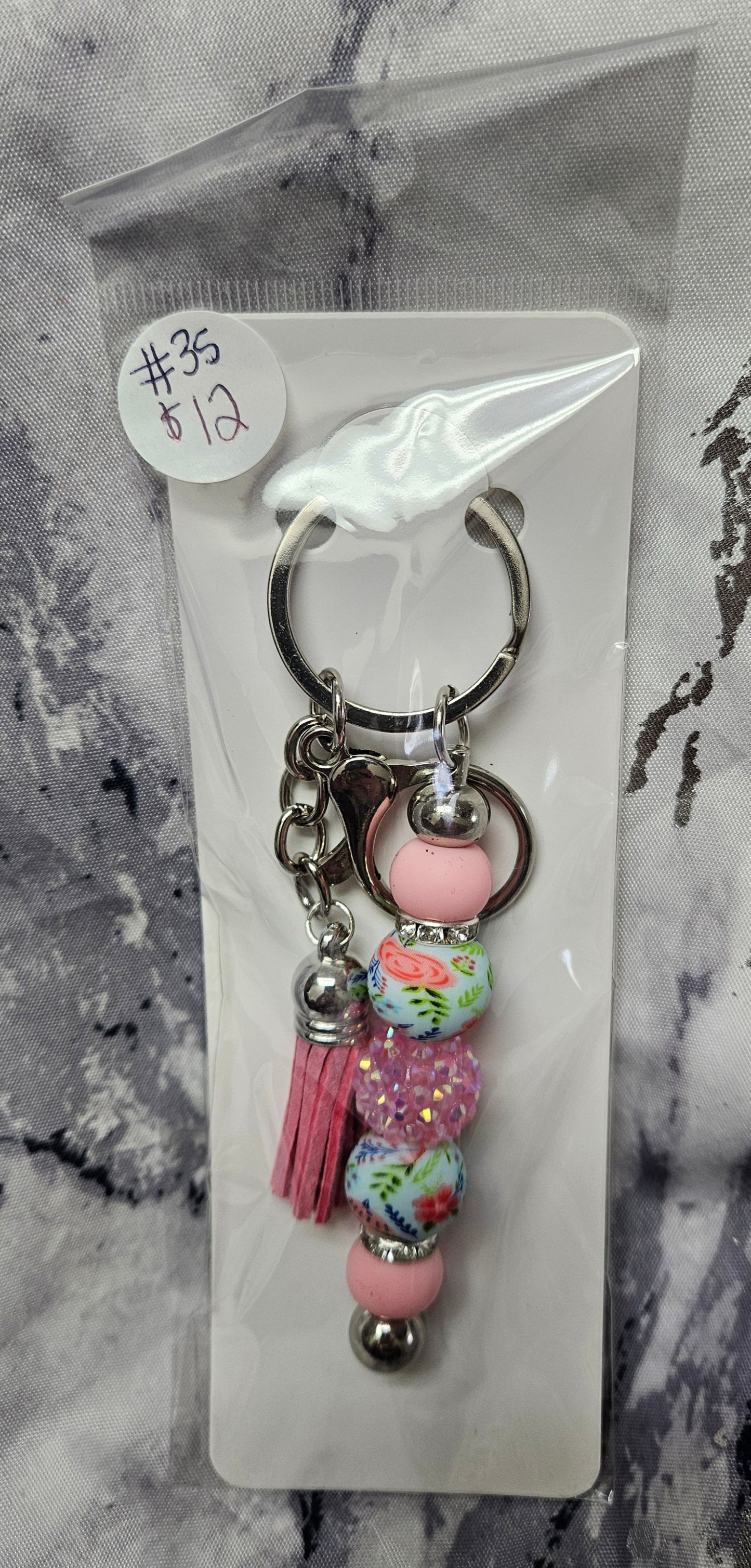 Flower and Pink Rhinestone Keychain