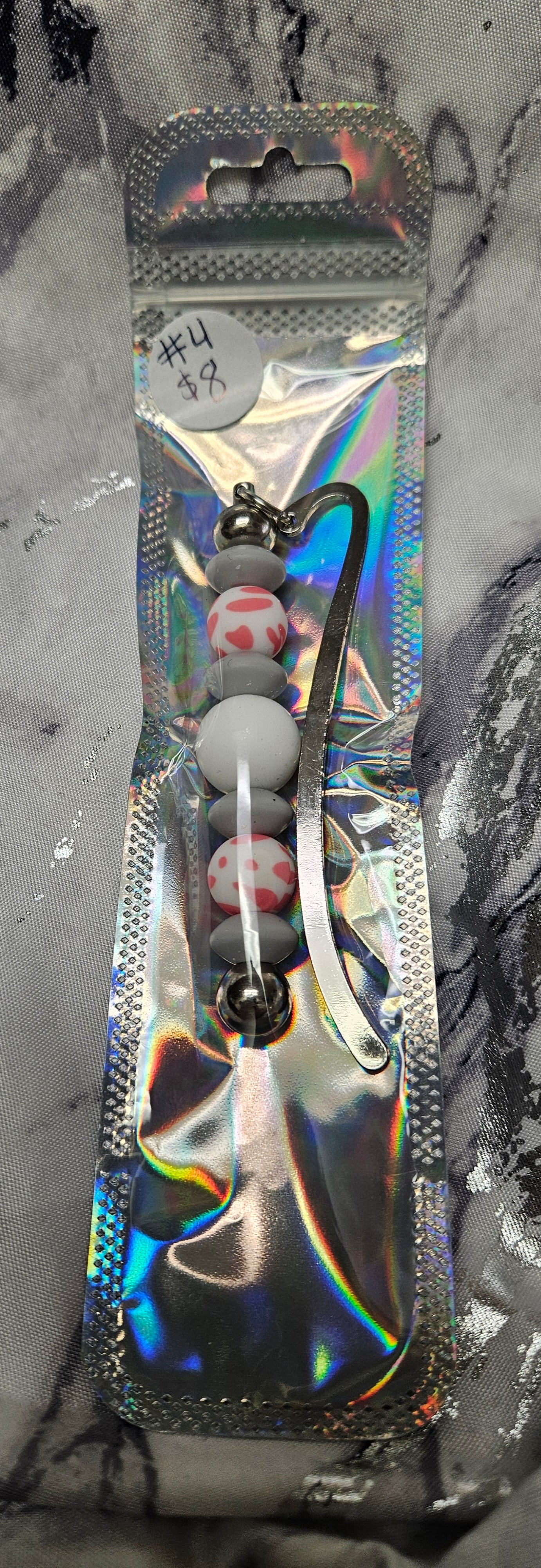 Pink Cow Bead Bookmark