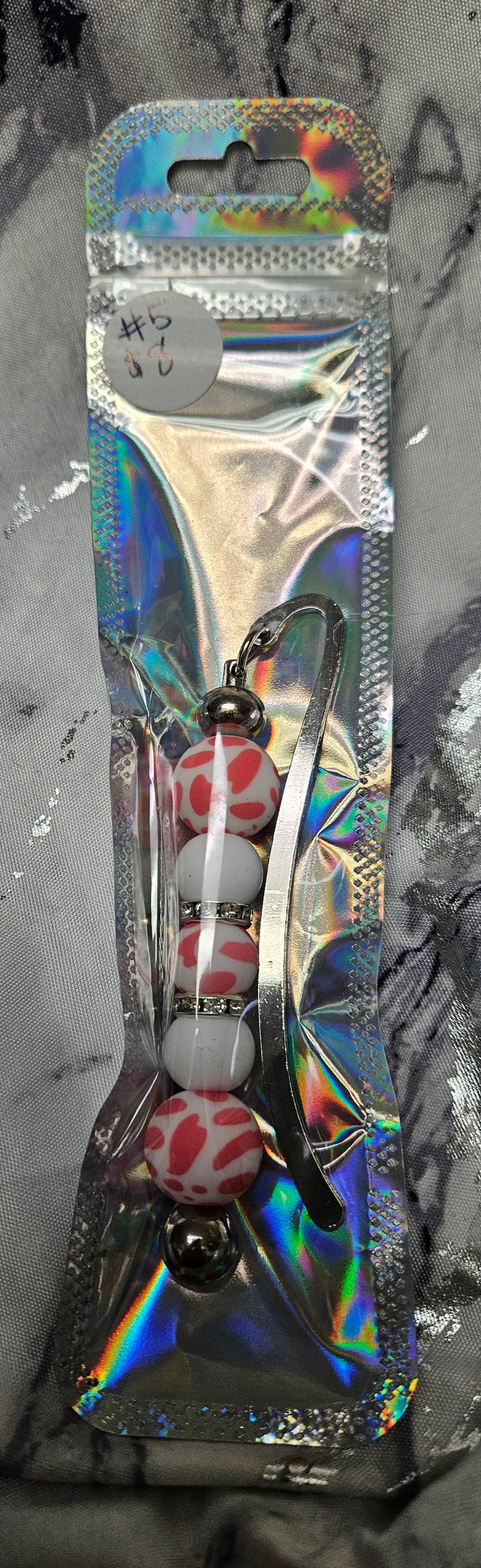 Pink Cow Bead Bookmark